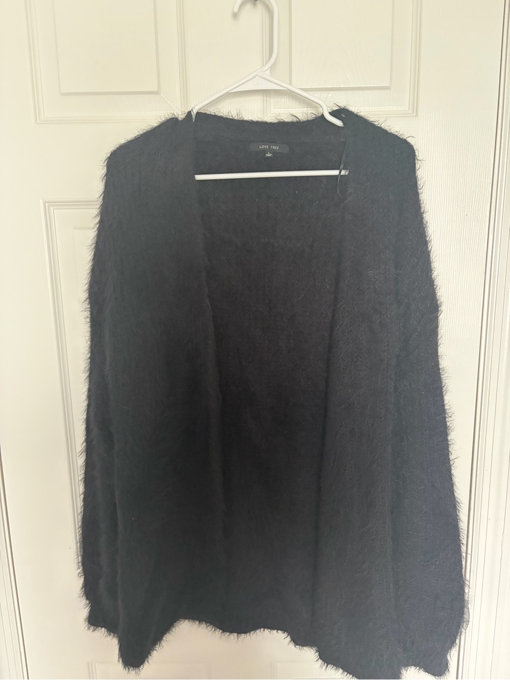 Love Tree Black Fuzzy Open-Front Cardigan
